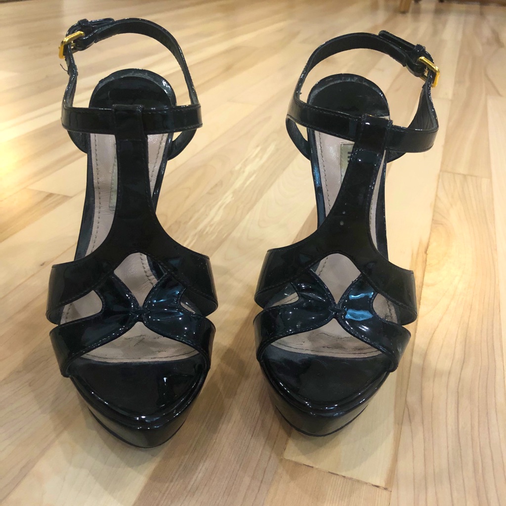 Miu Miu Black Patent Leather Platform Sandals